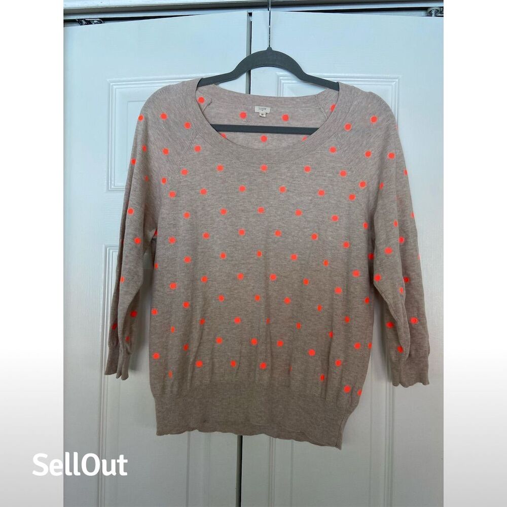 J.Crew Women's Beige & Neon Orange Polka Dot Pullover Sweater M